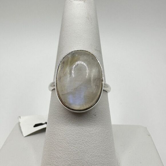 NWT 16x11mm Moonstone Cabochon Ring in stamped sterling silver! Size 6.75